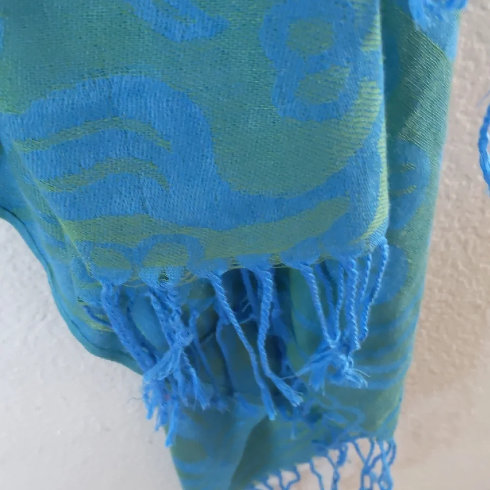 Teal Turquoise and Lime Women's Scarf 80% Cotton 20% Silk Classic